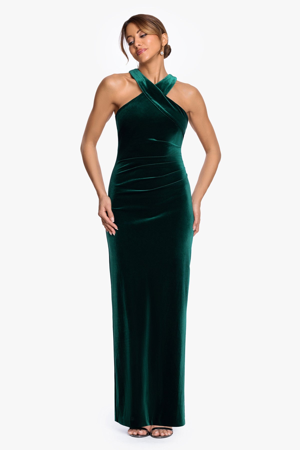 XSCAPE Hunter | Petite "Milan" Velvet Cross Top Dress