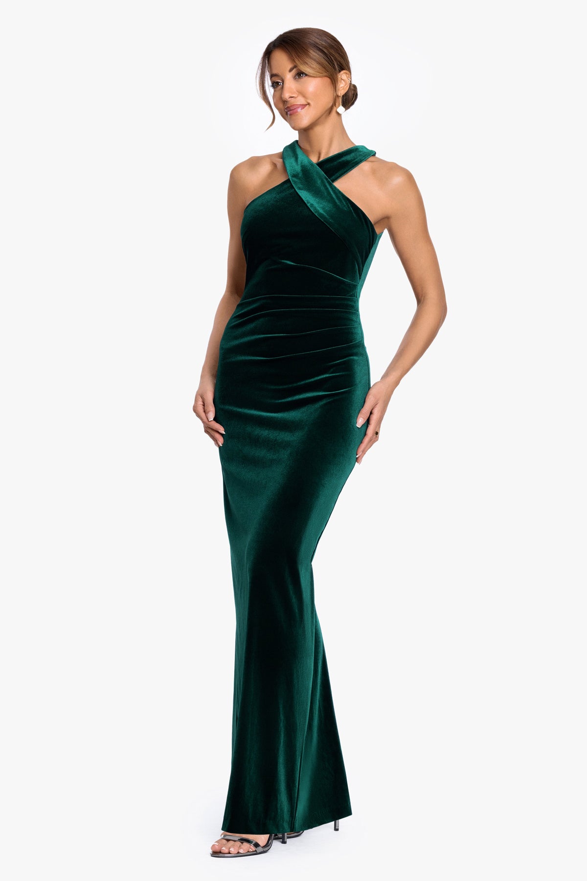 XSCAPE Hunter | Petite "Milan" Velvet Cross Top Dress