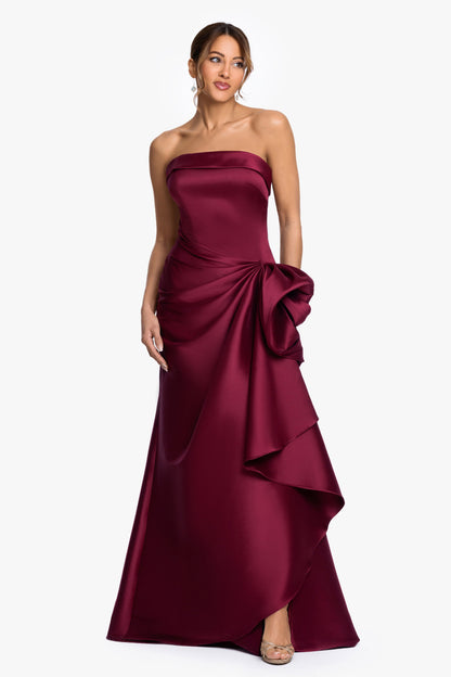 XSCAPE Wine | "Diana" Mikado Strapless Rouched Dress