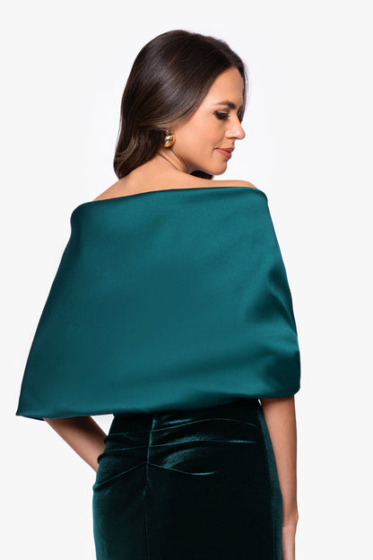 XSCAPE Navy | "Thalia" Stretch Mikado Shawl Wrap