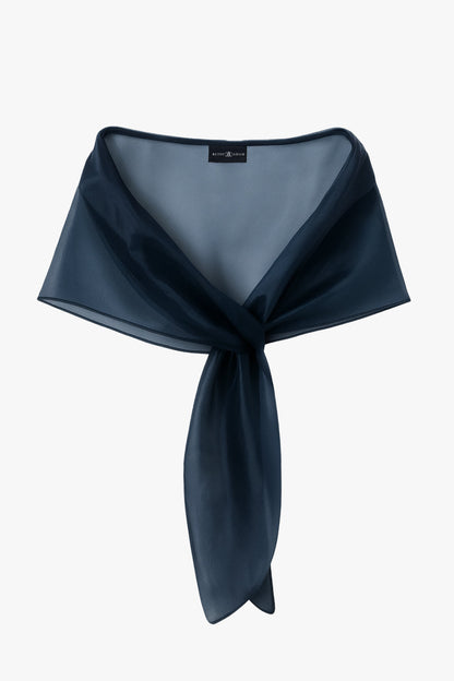 XSCAPE Navy | "Joan" Pull Through Organza Shawl Wrap
