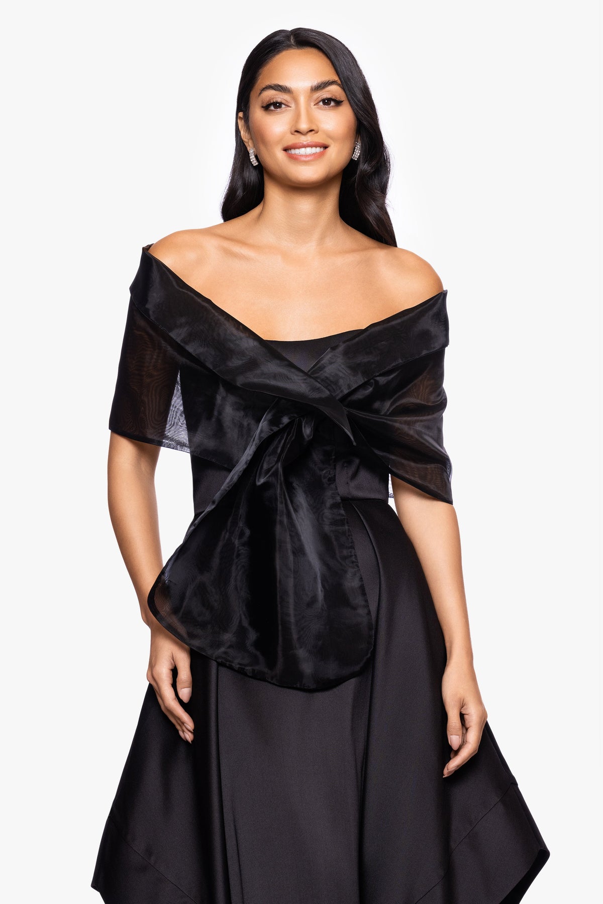 XSCAPE Navy | "Joan" Pull Through Organza Shawl Wrap