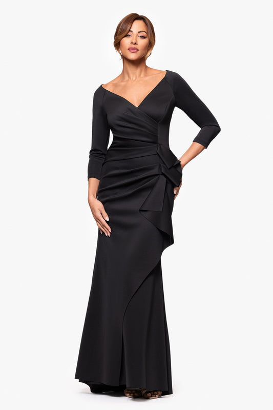 XSCAPE Black | Petite "Lexi" Techno Scuba Long Sleeve Dress