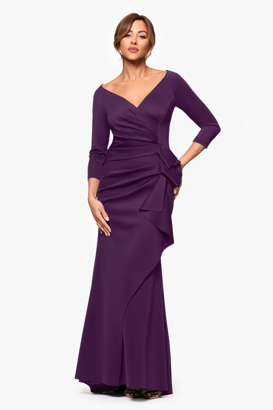 XSCAPE Plum | Petite "Lexi" Techno Scuba Long Sleeve Dress