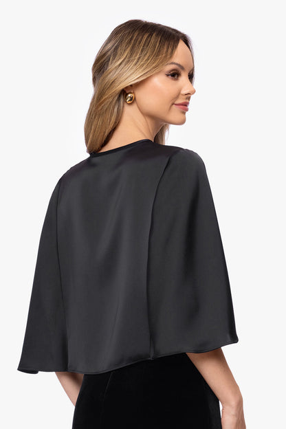 XSCAPE Black | "Bella" Satin Cape Shawl Wrap